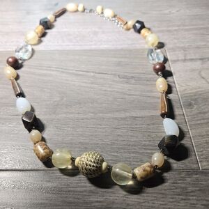 Beaded Necklace Brown Multi Color Accents